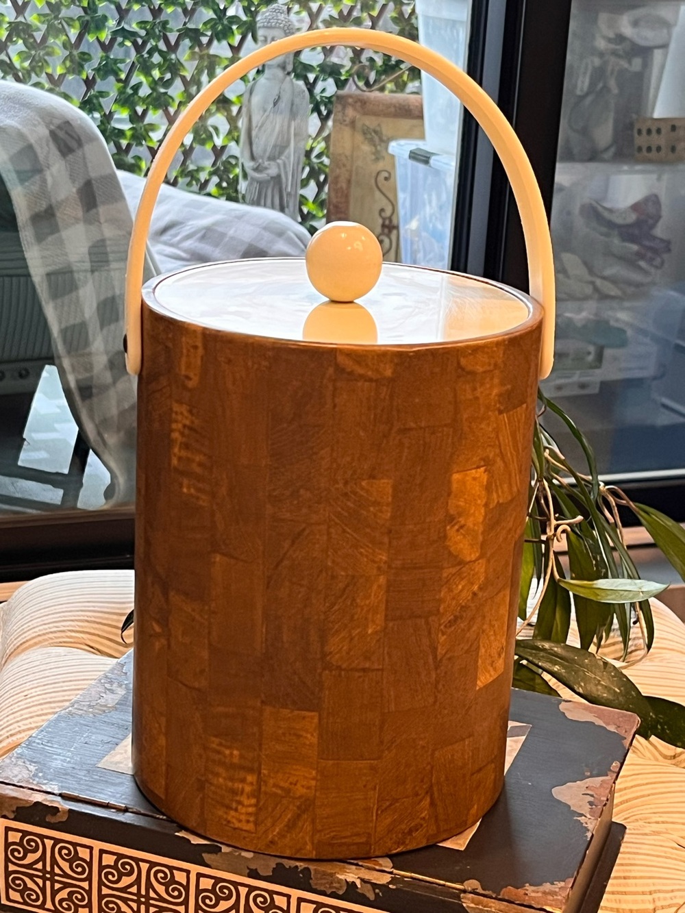 Vintage Ice Bucket MCM Nogahide ? (Vinyl covered) wood grain look